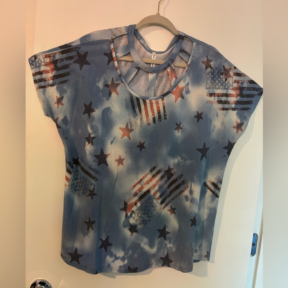 Women's Blue Star Pattern Short Sleeve Top